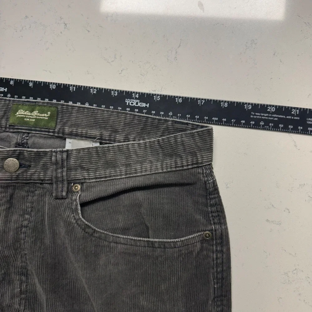 Eddie Bauer Corduroy Pants Mens 36x34 Gray Straight Leg Cotton 5-Pocket 0118